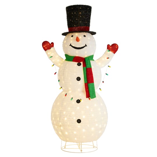 Glitzhome® 94.5"H Lighted Christmas 3D Foldable Fabric Snowman Outdoor Decor in White | 52.5" x 34.25" x 94.5" | Michaels®